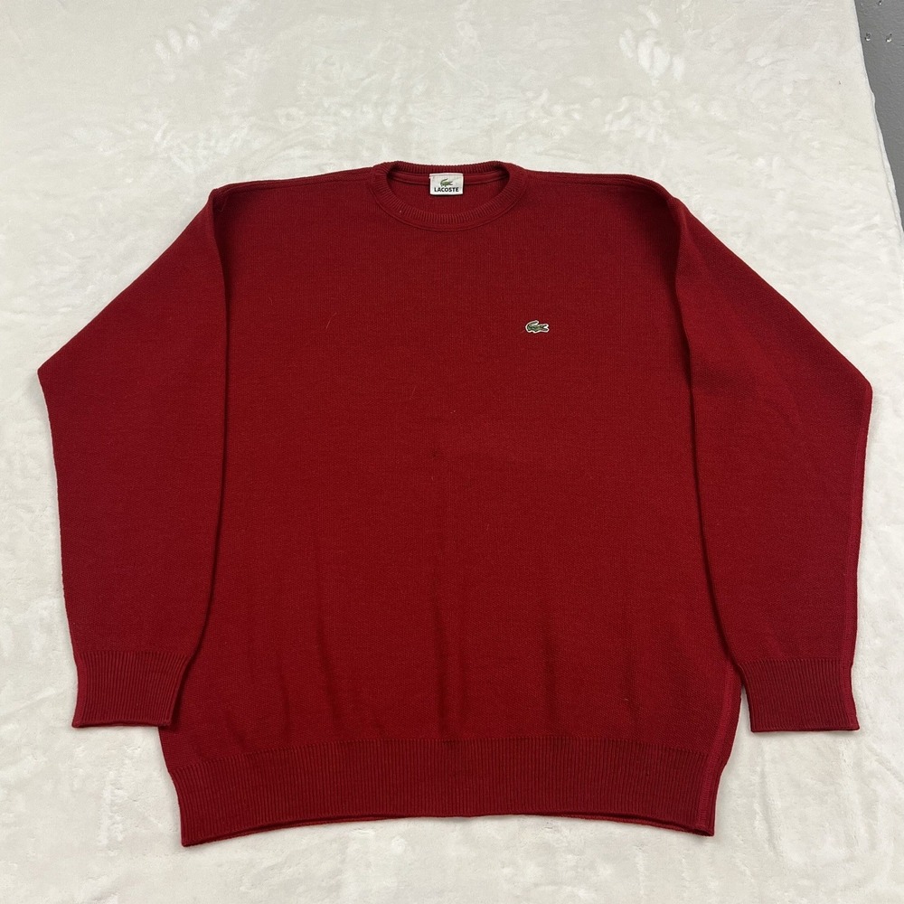 Lacoste Crewneck Sweater Mens L Red Wool Blend Logo Knit Pullover 0604